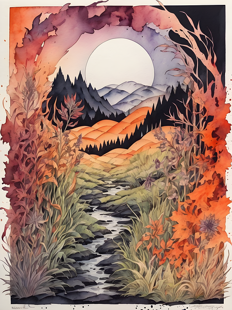 Free forest hut moon illustration