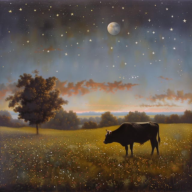 Free pastoral twilight stars illustration