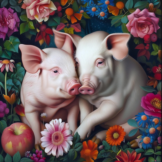 Free ai generated piglets cuddling illustration