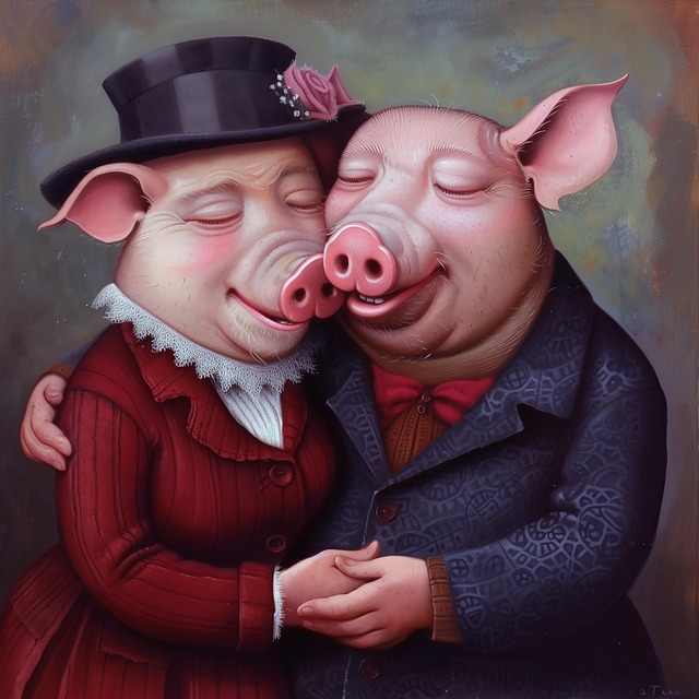 Free affectionate pigs embrace illustration