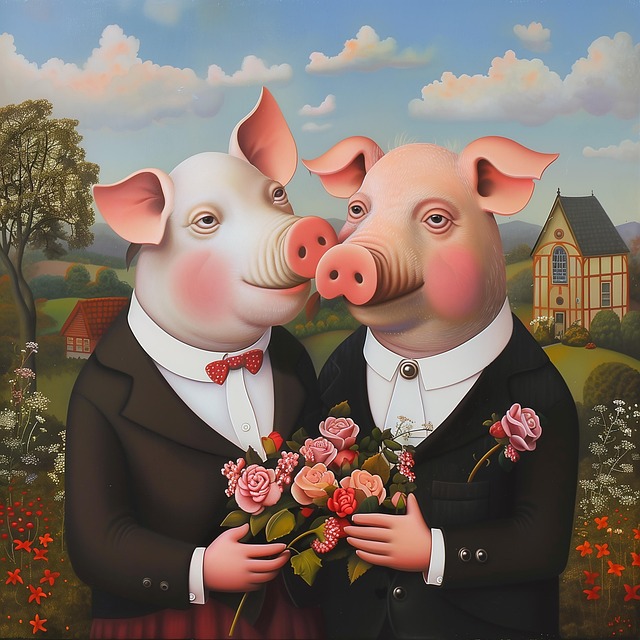 Free ai generated pigs wedding illustration