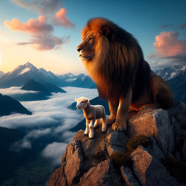Free ai generated lion lamb illustration