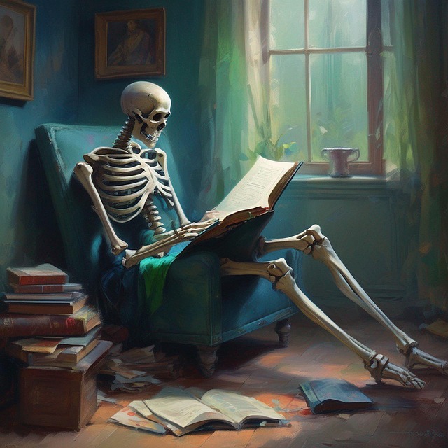 Free ai generated skeleton reading illustration