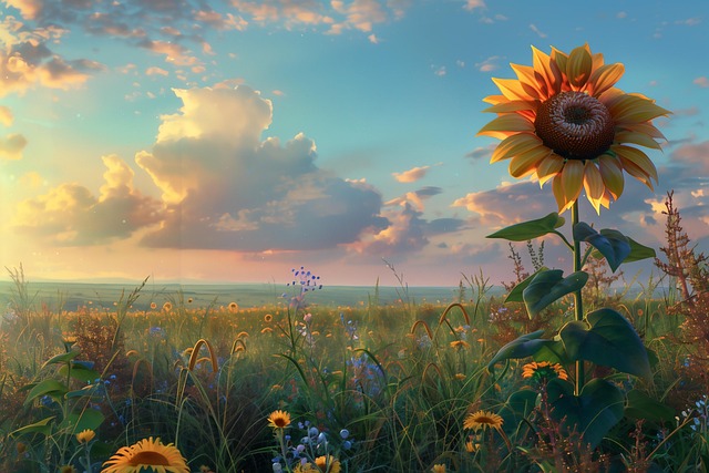 Free sunflower sunset sky illustration