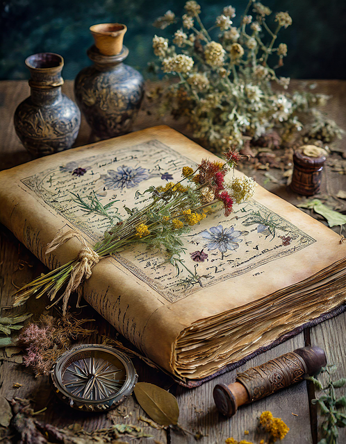 Free ai generated herbarium book illustration