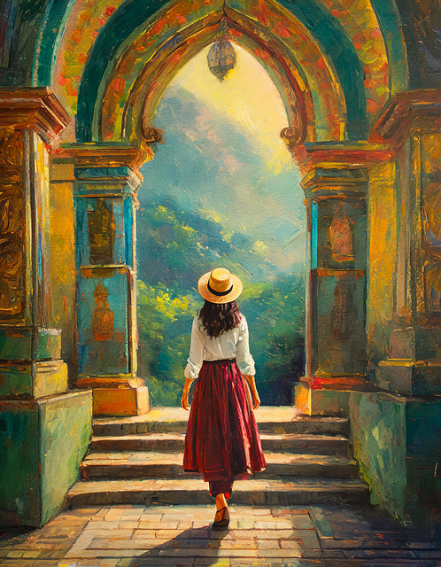 Free ai generated woman archway illustration