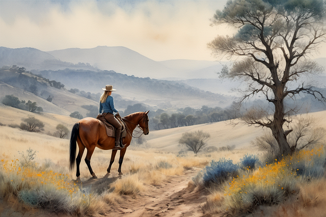 Free ai generated horse riding nature illustration