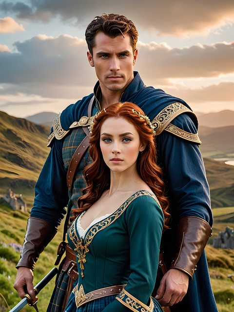 Free ai generated couple highlander illustration