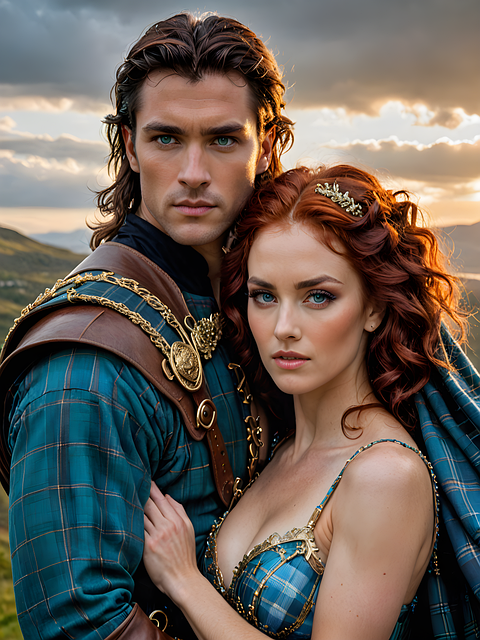 Free ai generated couple highlander illustration