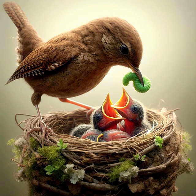Free zaunkönig vogelküken frühling illustration