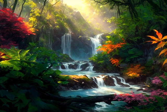 Free fluss wasserfall urwald illustration