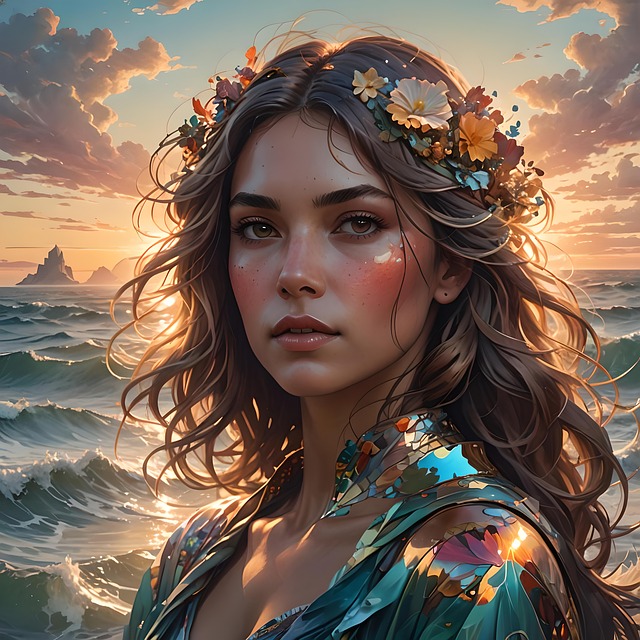 Free ai generated woman sea illustration