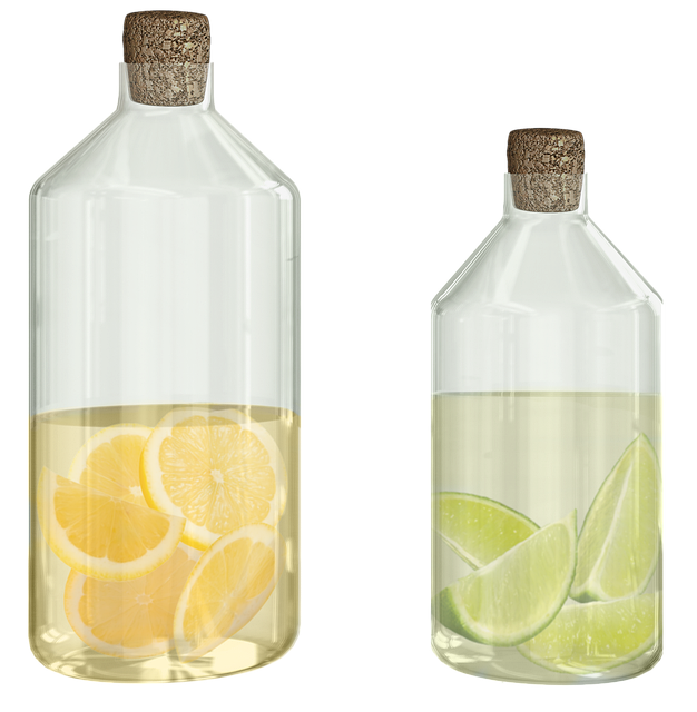 Flaschen, Zitrone, Limette, Scheiben