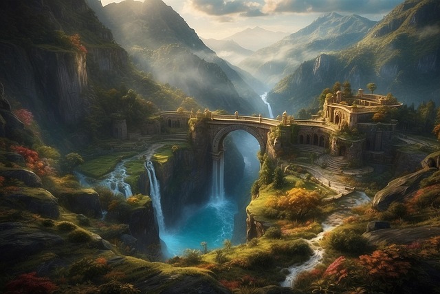 Free ai generated castle waterfall illustration