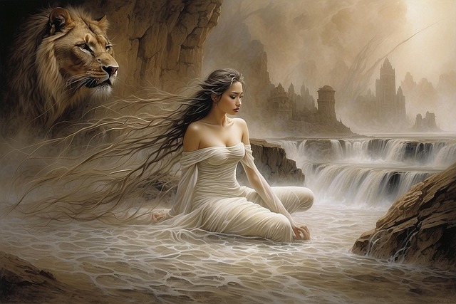 Free ai generated woman river illustration