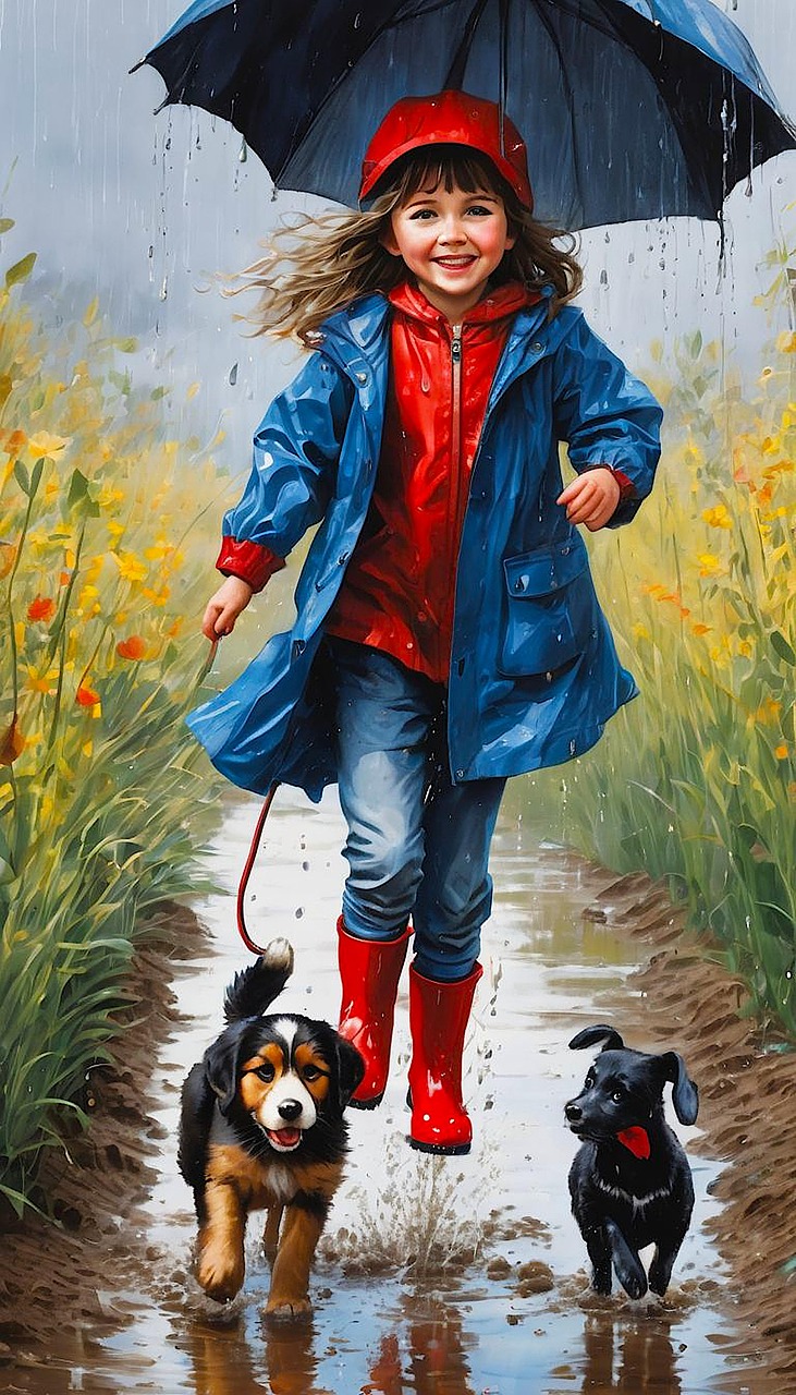 Download Girl, Rain, Dog. Royalty-Free Stock Illustration Image - Pixabay