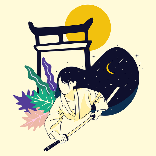 Free girl samurai warrior illustration