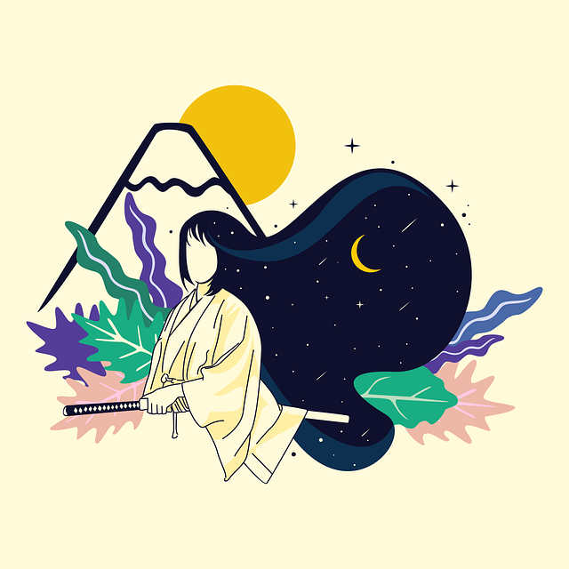 Free girl samurai warrior illustration