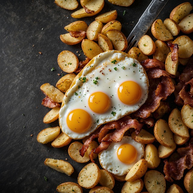 Free ai generated fried egg ham illustration