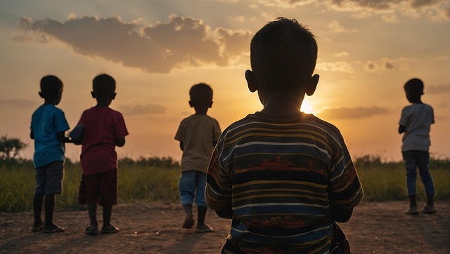Free ai generated refugee children illustration