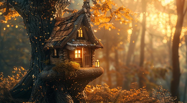 Free ai generated tree house fairytale illustration