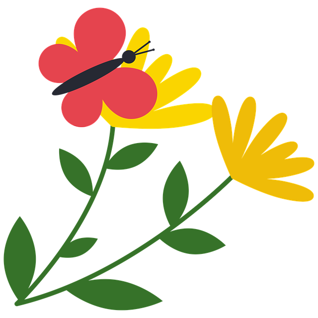 Free red butterfly flowers spring illustration
