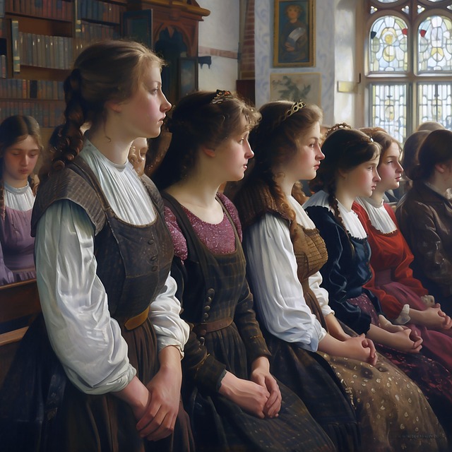 Free ai generated young women historical clothing illustration