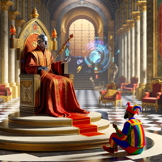 Free ai generated robot court jester illustration