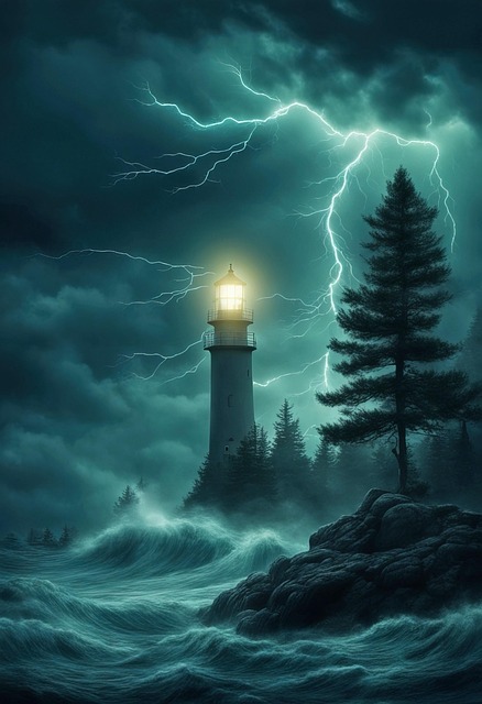 Free ai generated lighthouse storm illustration