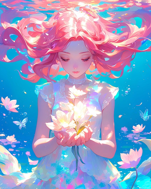 Ai Gerado, Mulher, Flores, Oceano, Mar