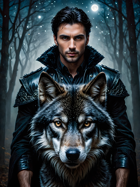 Free ai generated man wolf illustration