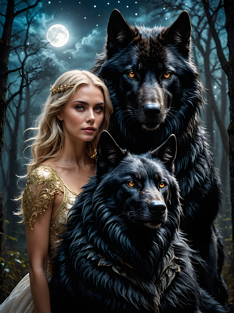 Free ai generated woman wolf illustration