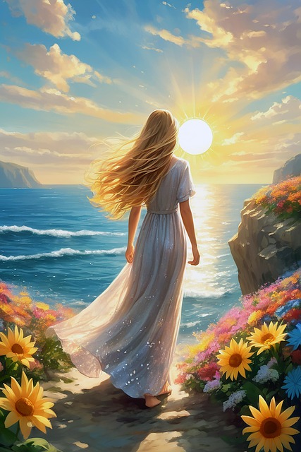 Free ai generated woman landscape illustration