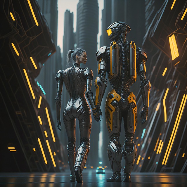 Free ai generated robots couple illustration