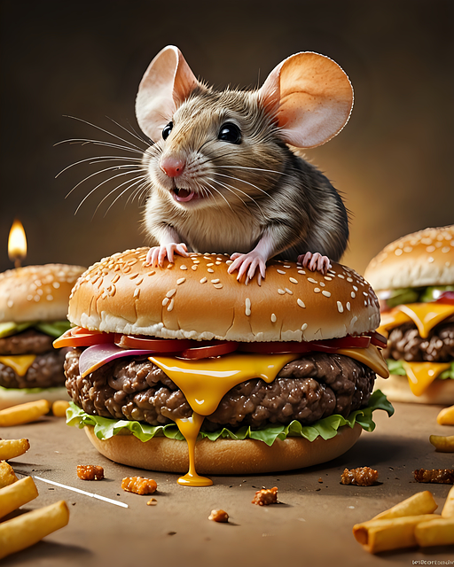Free ai generated mouse cheeseburger illustration