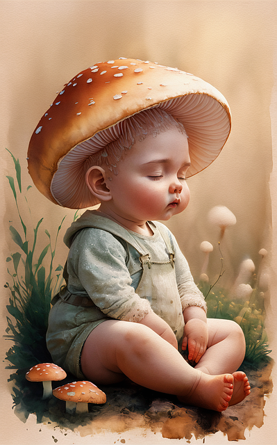 Free ai generated mushroom baby illustration