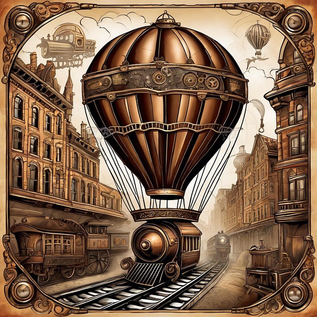 Free ai generated train steampunk illustration