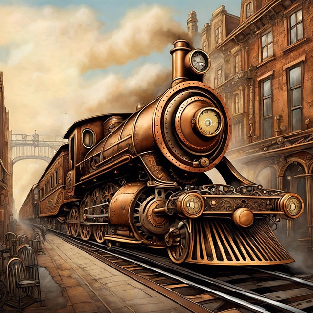 Free ai generated train steampunk illustration