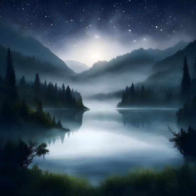 Free ai generated moonlit lake illustration