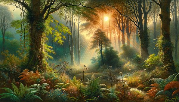 Sonnenschein, Frieden, Wald, Bäume