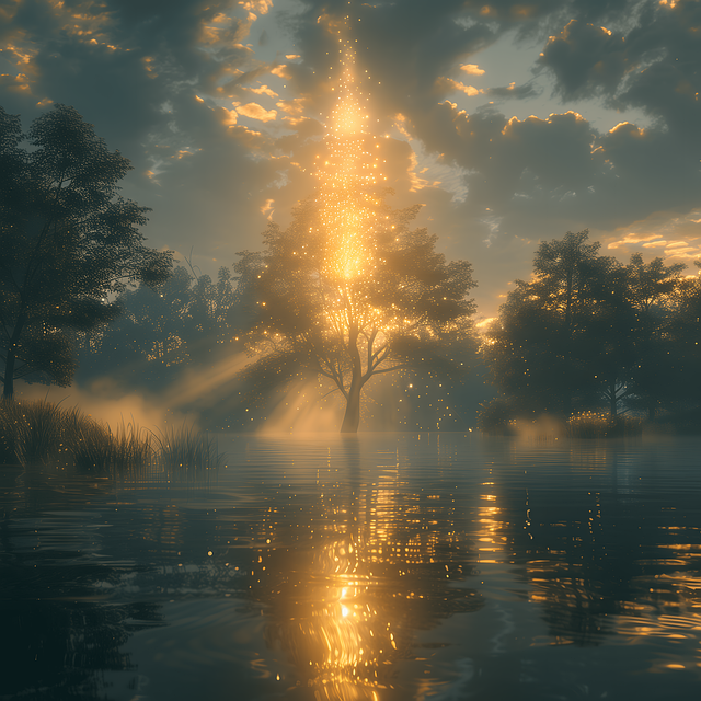 Free ai generated lake forest illustration