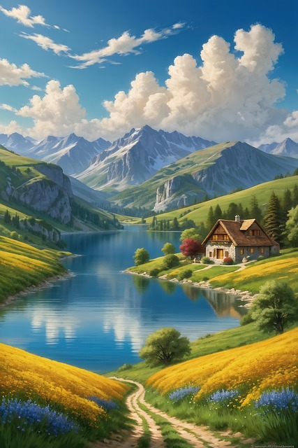 Download free HD stock image of Ai Generated Landscape Free ai generated landscape waterway illustration
