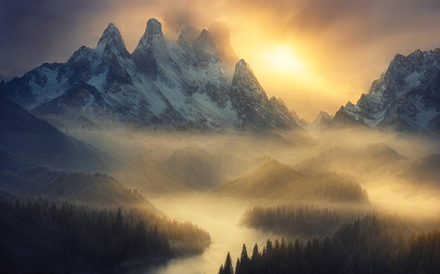 Free ai generated dawn mountains illustration