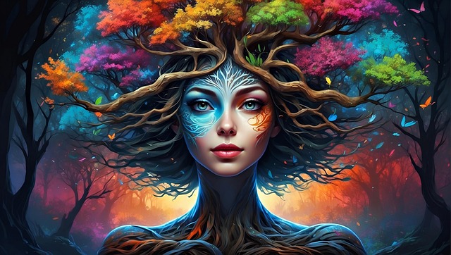 Free ai generated woman tree illustration