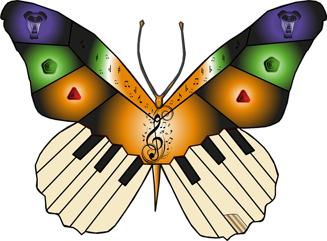 Schmetterling, Musik, Aufkleber, Kunst