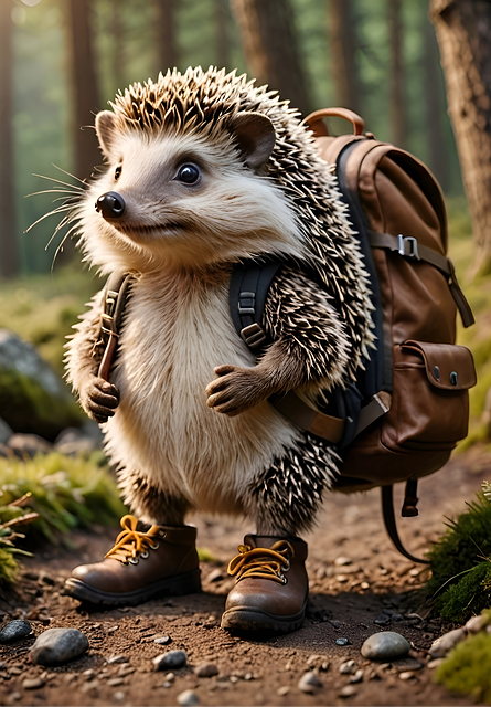 Download free HD stock image of Ai Generated Hedgehog Free ai generated hedgehog hiking illustration