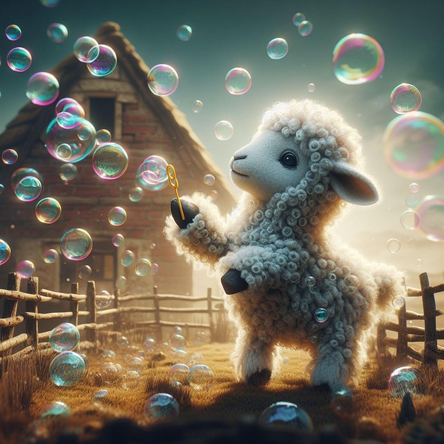 Free ai generated sheep soap bubbles illustration