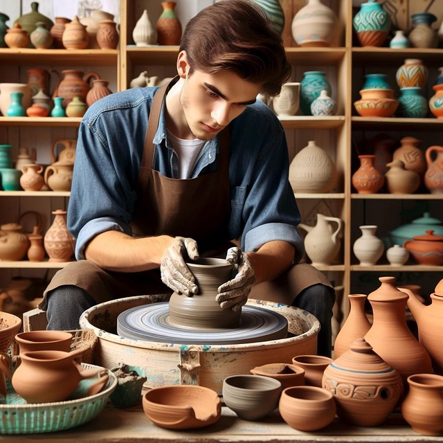 Free ai generated man pottery illustration