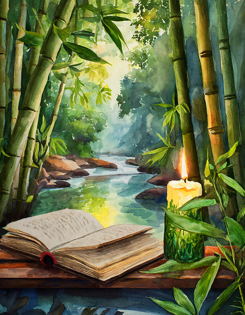 Free bamboo forest stream illustration