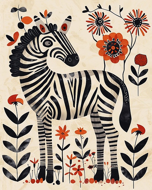 Free ai generated zebra nordic folk art illustration
